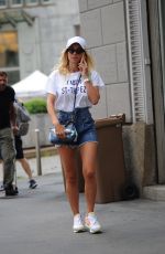 DILETTA LEOTTA in Denim SHorts Out in Milan 07/14/2021