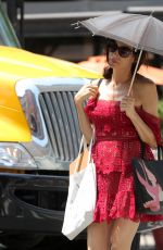 FAMKE JANSSEN in a Red Dress Out and About in New York 07/06/2021