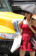 FAMKE JANSSEN in a Red Dress Out and About in New York 07/06/2021