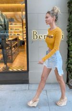 GIA SKOVA in Denim SKirt Out Shopping in Hollywood 07/16/2021