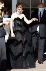 JESSICA CHASTAIN Leaves Hotel Martinez at Cannes Film Festival 07/06/2021