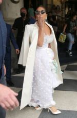 LADY GAG in a White Lace and Ruffle Dress Leaves Plaza Hotel in New York 07/01/2021