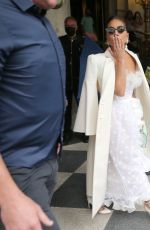 LADY GAG in a White Lace and Ruffle Dress Leaves Plaza Hotel in New York 07/01/2021