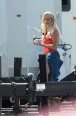 LILY JAMES on the Set of Pam and Tommy in Hollywood 07/07/2021