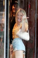 LOTTIE MOSS in Denim SHorts Arrives at 180 Strand in London 07/17/2021