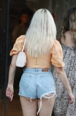 LOTTIE MOSS in Denim SHorts Arrives at 180 Strand in London 07/17/2021
