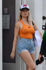 LOTTIE MOSS in Denim SHorts Shows a Diamond Ring on Her Engagement Finger Out in Notting Hill 07/14/2021