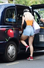 LOTTIE MOSS in Denim SHorts Shows a Diamond Ring on Her Engagement Finger Out in Notting Hill 07/14/2021