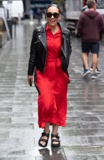 MYLEENE KLASS in a Red Dress Arrives at Global Studios in London 07/12/2021