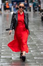 MYLEENE KLASS in a Red Dress Arrives at Global Studios in London 07/12/2021