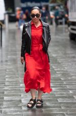 MYLEENE KLASS in a Red Dress Arrives at Global Studios in London 07/12/2021
