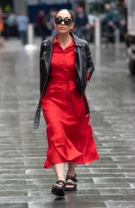 MYLEENE KLASS in a Red Dress Arrives at Global Studios in London 07/12/2021