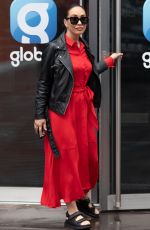 MYLEENE KLASS in a Red Dress Arrives at Global Studios in London 07/12/2021