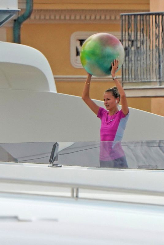 NATASHA POLY Exercising at a Yacht in Saint Tropez Harbor 07/19/2021