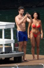NICOLE SCHERZINGER in a Red Bikini Celebrates Her 43rd Birthday in Lake Como 06/28/2021
