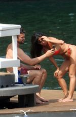NICOLE SCHERZINGER in a Red Bikini Celebrates Her 43rd Birthday in Lake Como 06/28/2021
