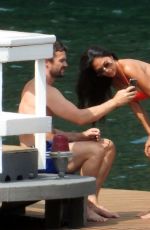 NICOLE SCHERZINGER in a Red Bikini Celebrates Her 43rd Birthday in Lake Como 06/28/2021