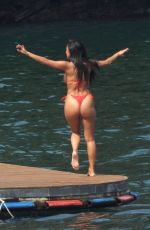 NICOLE SCHERZINGER in a Red Bikini Celebrates Her 43rd Birthday in Lake Como 06/28/2021
