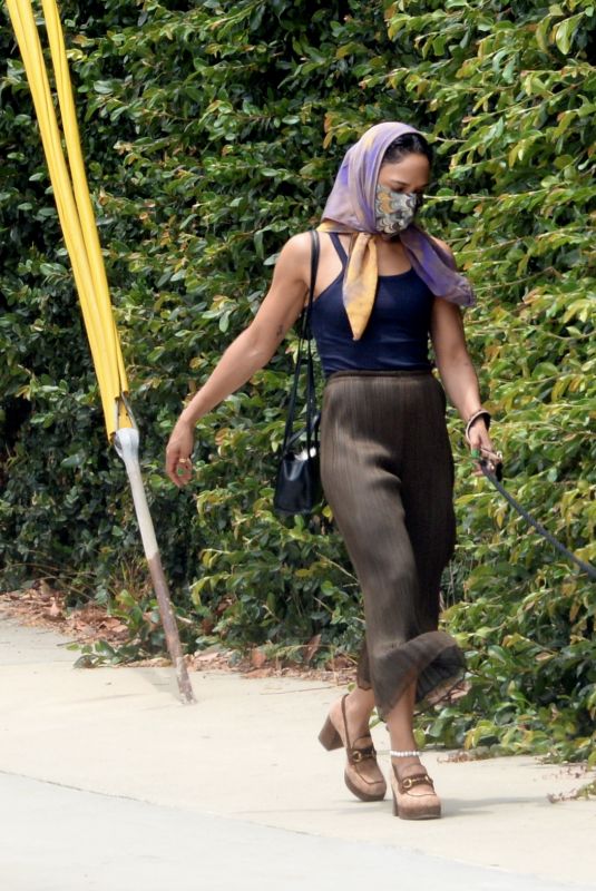 TESSA THOMPSON Out with Her Dog in Hollywood 07/02/2021