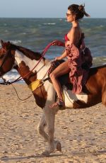 ALESSANDRA AMBROSIO in a Red Bikini Riding a Horse at a Beach in Trancoso 08/05/2021