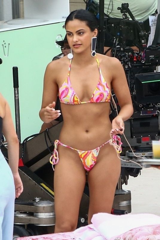 CAMILA MENDES in Bikini on the Set of Strangers in Miami Beach 08/02/2021
