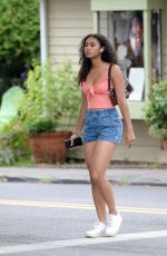 CHANDLER KINNEY in Denim Shorts Out in New York 08/29/2021