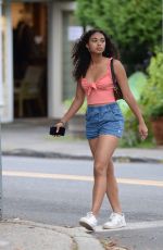 CHANDLER KINNEY in Denim Shorts Out in New York 08/29/2021