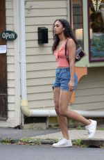 CHANDLER KINNEY in Denim Shorts Out in New York 08/29/2021