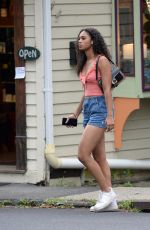 CHANDLER KINNEY in Denim Shorts Out in New York 08/29/2021