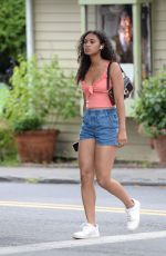 CHANDLER KINNEY in Denim Shorts Out in New York 08/29/2021