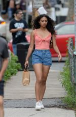 CHANDLER KINNEY in Denim Shorts Out in New York 08/29/2021