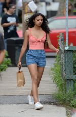 CHANDLER KINNEY in Denim Shorts Out in New York 08/29/2021