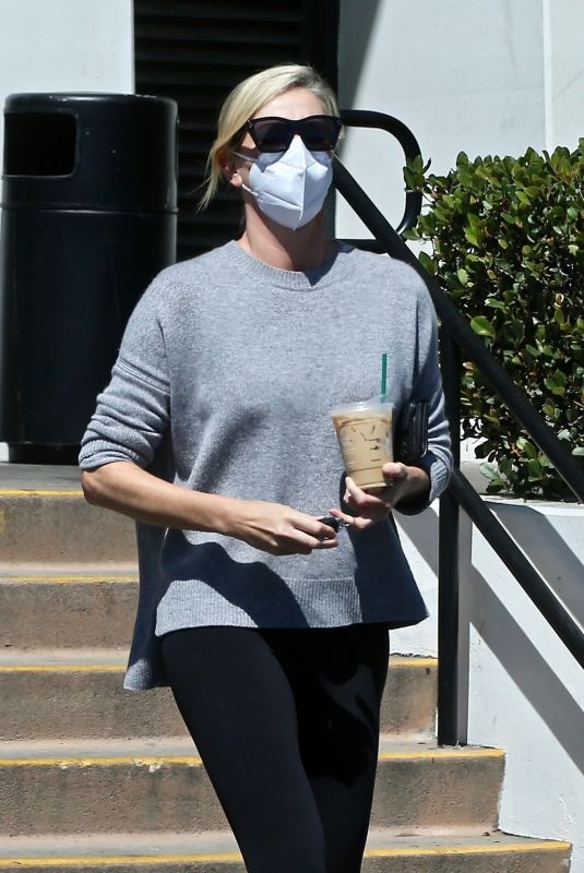 CHARLIZE THERON Out for Iced Coffee in West Hollywood 08/27/2021