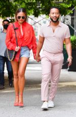 CHRISSY TEIGEN in Denim Shorts Out in New York 08/20/2021