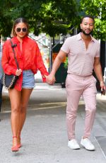 CHRISSY TEIGEN in Denim Shorts Out in New York 08/20/2021