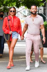 CHRISSY TEIGEN in Denim Shorts Out in New York 08/20/2021