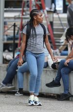 DOMINIQUE THORNE on the Set of Black Panther: Wakanda Forever in Cambridge 08/25/2021