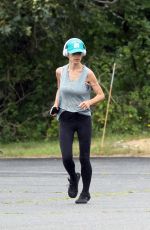 HILARIA BALDWIN Out Jogging in Hamptons 08/04/2021