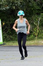 HILARIA BALDWIN Out Jogging in Hamptons 08/04/2021