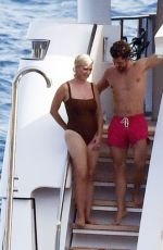 KATY PERRY in Swimsuit and Orlando Bloom Kissing at a Yacht in Capri 08/01/2021