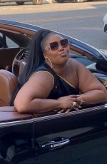 LIZZO Out Cruises in Convertible Bentley on Rodeo Drive in Beverly Hills 08/13/2021