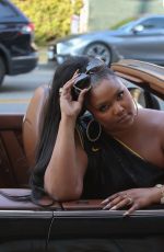 LIZZO Out Cruises in Convertible Bentley on Rodeo Drive in Beverly Hills 08/13/2021