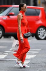 MINNIE DRIVERin a Red Dress Out in New York 08/01/2021