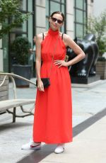 MINNIE DRIVERin a Red Dress Out in New York 08/01/2021