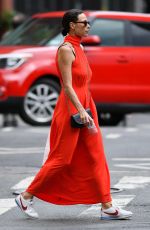 MINNIE DRIVERin a Red Dress Out in New York 08/01/2021