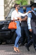 NICOLE MURPHY in Skin-tight Denim at Peninsula Hotel in Beverly Hills 08/18/2021