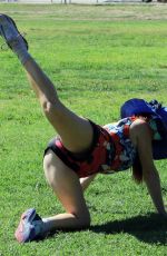 PHOEBE PRICE Out Stretching at a Park in Los Angeles 08/09/2021