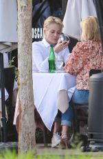 SHARON STONE Arrives at Toscana Restaurant in Brentwood 08/12/2021