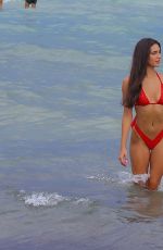 TAO WICKRATH in a Red Bikini at a Beach in Miami 08/02/2021