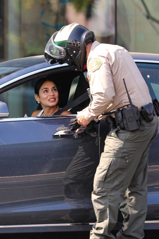VANESSA HUDGENS Gets Ticket for Using Phone While Driving in West Hollywood 08/30/2021